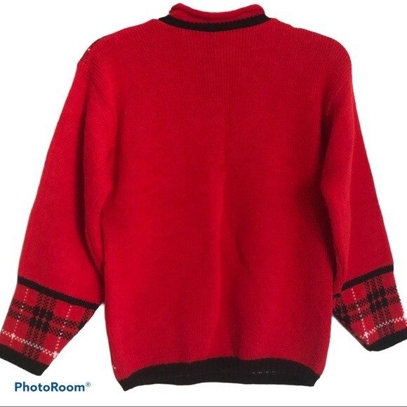Vintage Sweater Womens Medium Red Black White Scottie Dog Patchwork Holiday - Picture 5 of 9